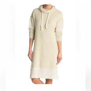 STITCHDROP women’s casual mix fabric twill dress cowl neck draw string relaxed M